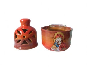 Candela ceramica rosie 14.5×9.6 cm
