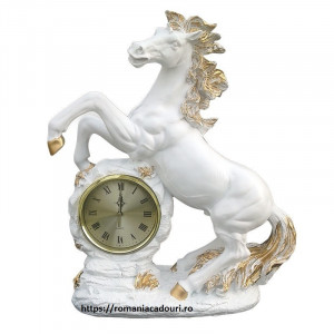 Statueta Decorativa Mare Cal alb cu Ceas
