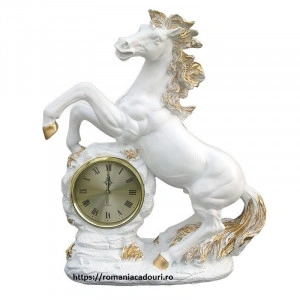 Statueta Decorativa Mare Cal alb cu Ceas