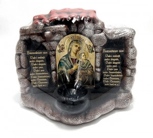 Candela ceramica cu Icoana Maicii Domnului si Pruncul
