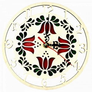 ceas ornamental  din lemn cu flori