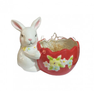 Cos iepuras pentru oua ceramice rosii