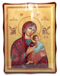 Icoana bizantina pe lemn Maica Domnului cu Pruncul - Img 3