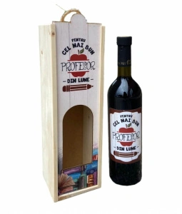 Vin personalizat in cutie lemn Pentru cel mai buna profesor