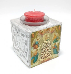 Candela cubica din lemn cu icoane