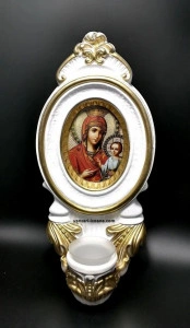 Candela alba rotunda cu icoana Maicii Domnului