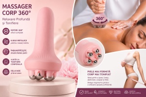 Roller Masaj Manual 5 Bile 360° Roz – Aparat pentru Relaxare Musculară și Masaj Anticelulitic