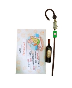 Set pensionar, baston, covoras, sticla de vin