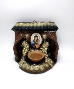 Candela troita ceramica cu ingeri si icoana