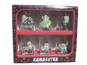 Set 6 pahare tip shot-uri din sticla Design Kamasutra