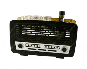 Suport din lemn Radio cu sticla de vin si 6 pahare
