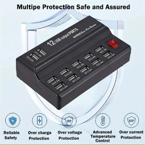 Side view of charging hub with EU plug variant