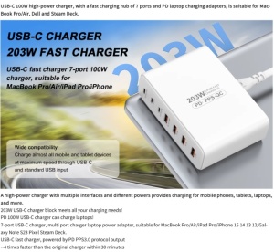 "Compact multi-device charger with GaN technology and PD ports"