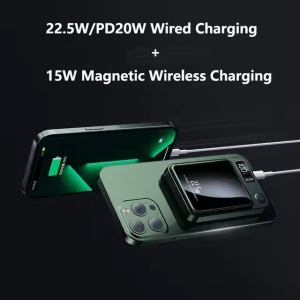 SKYSEIDO mini magnetic power bank with LED display and USB-C port – 10000mAh capacity