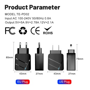 40 W fast charger wall plug, QC3.0 and PD support – white