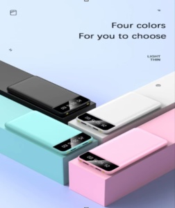 Power bank in Black, Blue, Pink, and White colors