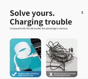 Magnetic cable fully extended showing coiled design
