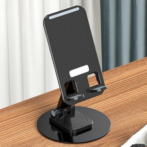 Telescopic aluminum desktop stand showing full height extension