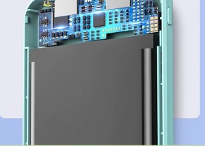 Close‑up of LED light feature on portable power bank