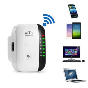 Device plugged into wall socket boosting home network