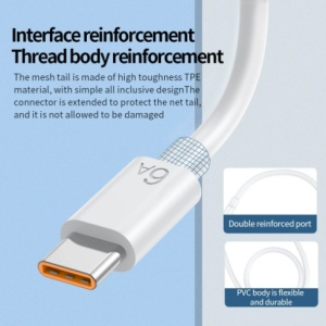 Type-C 66W 6A charging cable with flexible PVC insulation