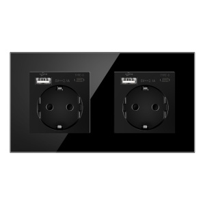 Tempered Glass Wall Socket with USB - Type-C – EU 86 Standard