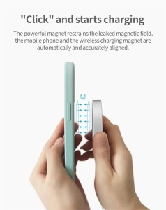 Magnetic wireless charger holding iPhone securely