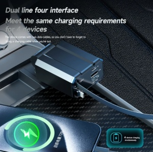 "Sleek retractable car charger, keeps cables tidy"