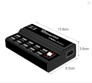 USB charger hub showing 12 USB ports for multi-device charging