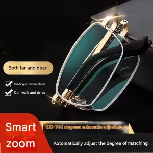 Close-up of foldable reading glasses +1.00 to +3.5 diopters with case