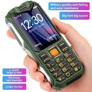 Rugged Dual Sim Phone Suitable for Seniors, 4G, Micro SD, Flashlight, Bluetooth, Camera, SOS Button, 16800 mAh Battery Suitable as Power Bank