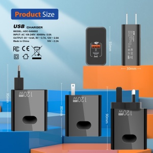 120W GaN Charger with UK plug – angled view