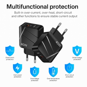 40W PD + QC3.0 Fast Charger – USB Wall Adapter (Black/White)