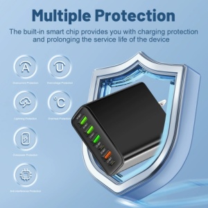 "Compact multi-interface charger, 2 Type-C + 4 USB for travel"
