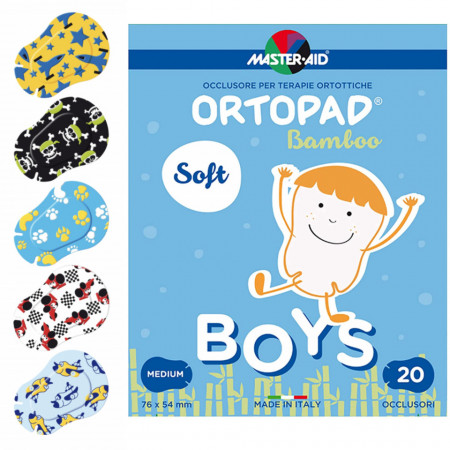 Ortopad Soft Boys – Ocluzoare colorate pentru băieți, Master-Aid, 20 bucăți, Junior, 67x50mm