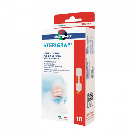 Sterigrap Master-Aid– Plasture steril pentru suturarea rănii, 32×8 mm, 10 bucăți