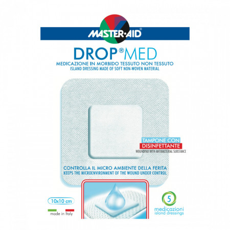Pansament steril Drop Med, autoadeziv, antiseptic , 10cm x 10cm, 5 bucăți