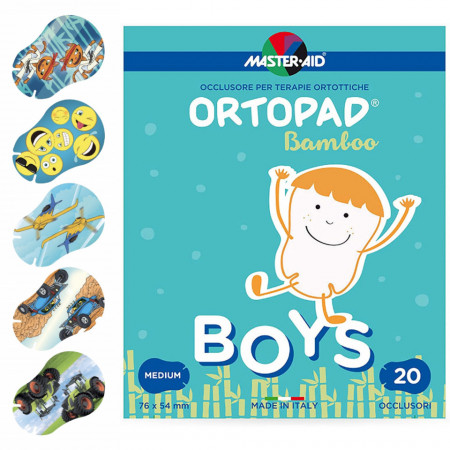 Ortopad Boys - Ocluzoare colorate pentru băieți, Master-Aid, 20 bucăți, 76x54 mm