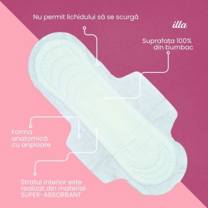 Absorbante Noapte Extra Bumbac 100% Illa, 12 buc - Img 2