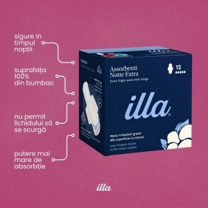 Absorbante Noapte Extra Bumbac Illa, 12 buc - Img 6