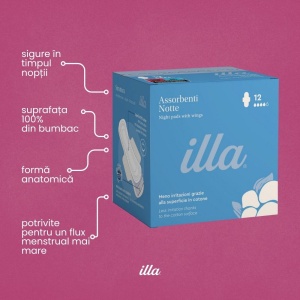 Absorbante Noapte Bumbac 100% Flux Abundent Illa, 12 buc - Img 6