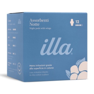 Absorbante Noapte Bumbac 100% Flux Abundent Illa, 12 buc