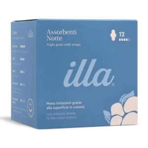 Absorbante Noapte Bumbac Flux Abundent Illa, 12 buc