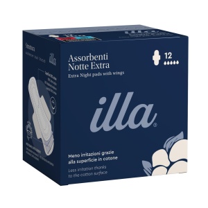 Absorbante Noapte Extra Bumbac 100% Illa, 12 buc