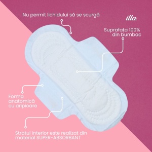 Absorbante Zi Bumbac 100% Piele Sensibilă Illa, 14 buc - Img 2