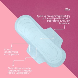 Absorbante Noapte Bumbac 100% Flux Abundent Illa, 12 buc - Img 4
