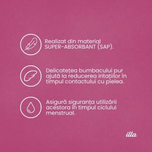 Absorbante Noapte Extra Bumbac 100% Illa, 12 buc - Img 5