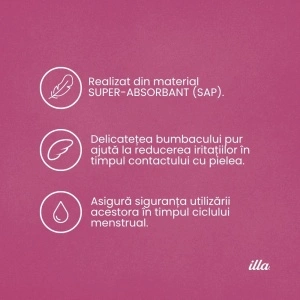 Absorbante Noapte Extra Bumbac Illa, 12 buc - Img 5