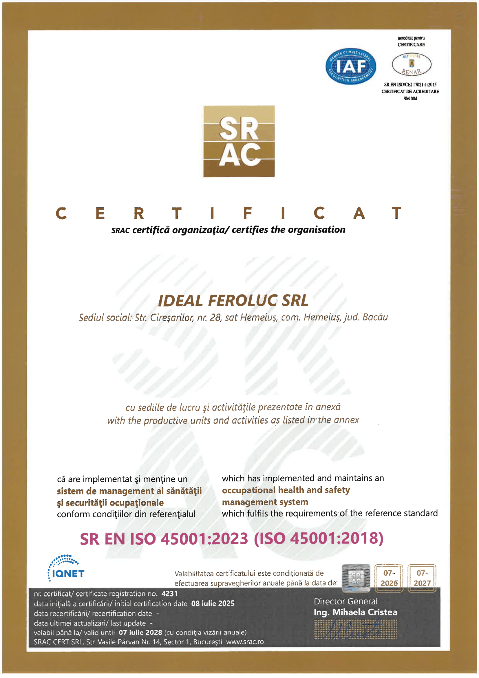 Certificare ISO 45001