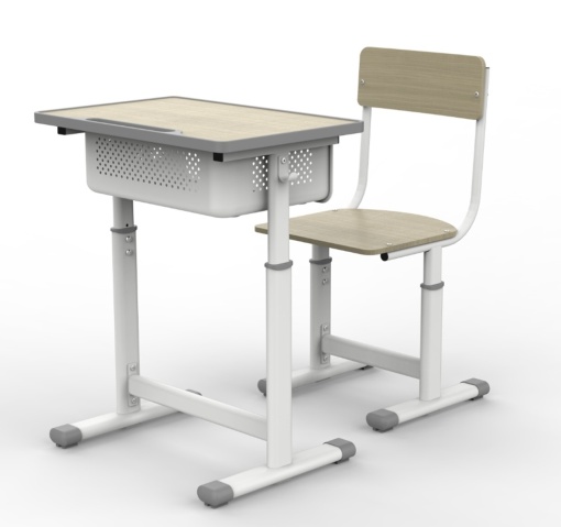 Set complet scaun si banca scolara, blat, sezut si spatar incluse, H=705-860 mm, finisaj gri